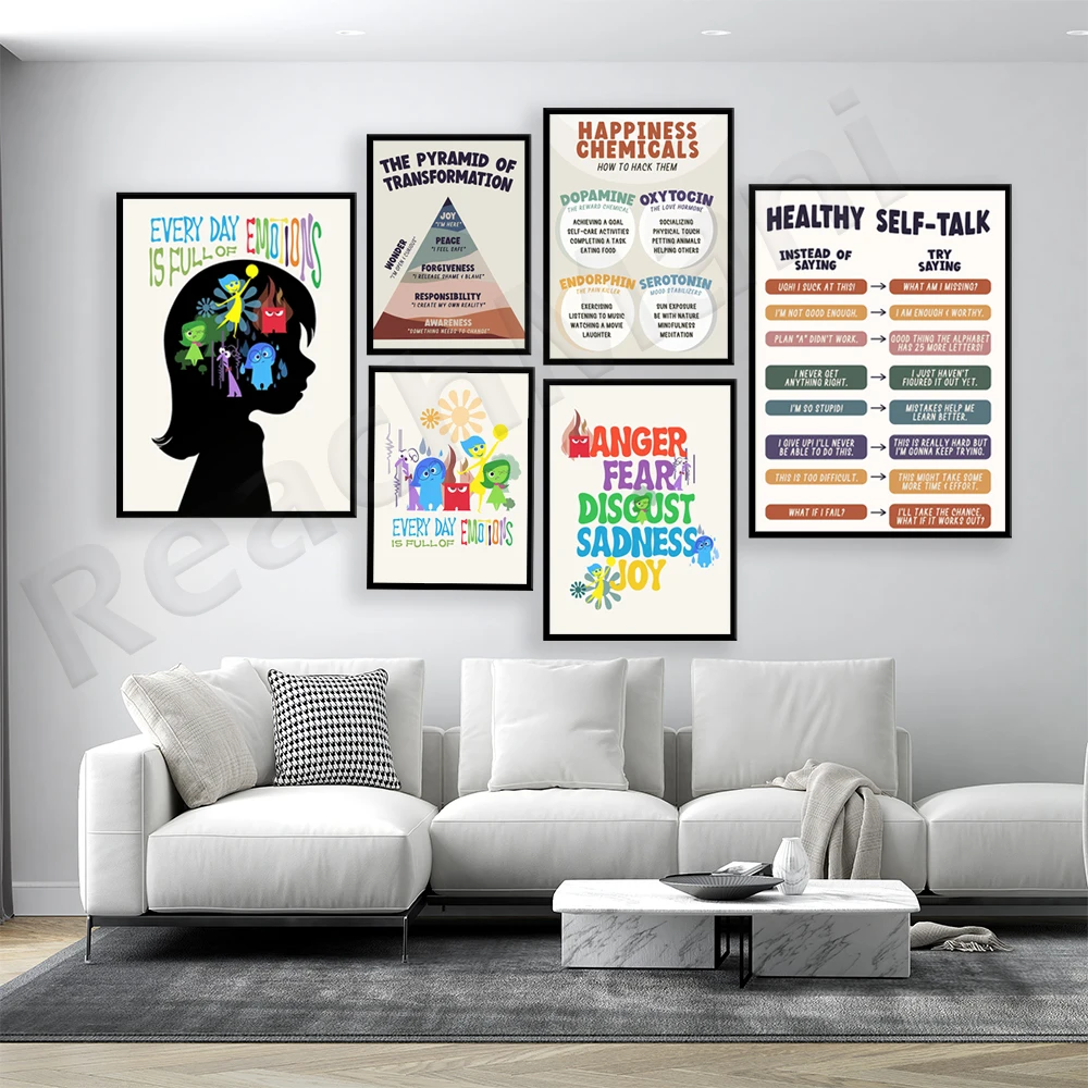 Inside Out Five Cores Emotional Arts School Counselor Office Psychology Printable Poster Mental Health Therapist Canvas - Inside Out Plush